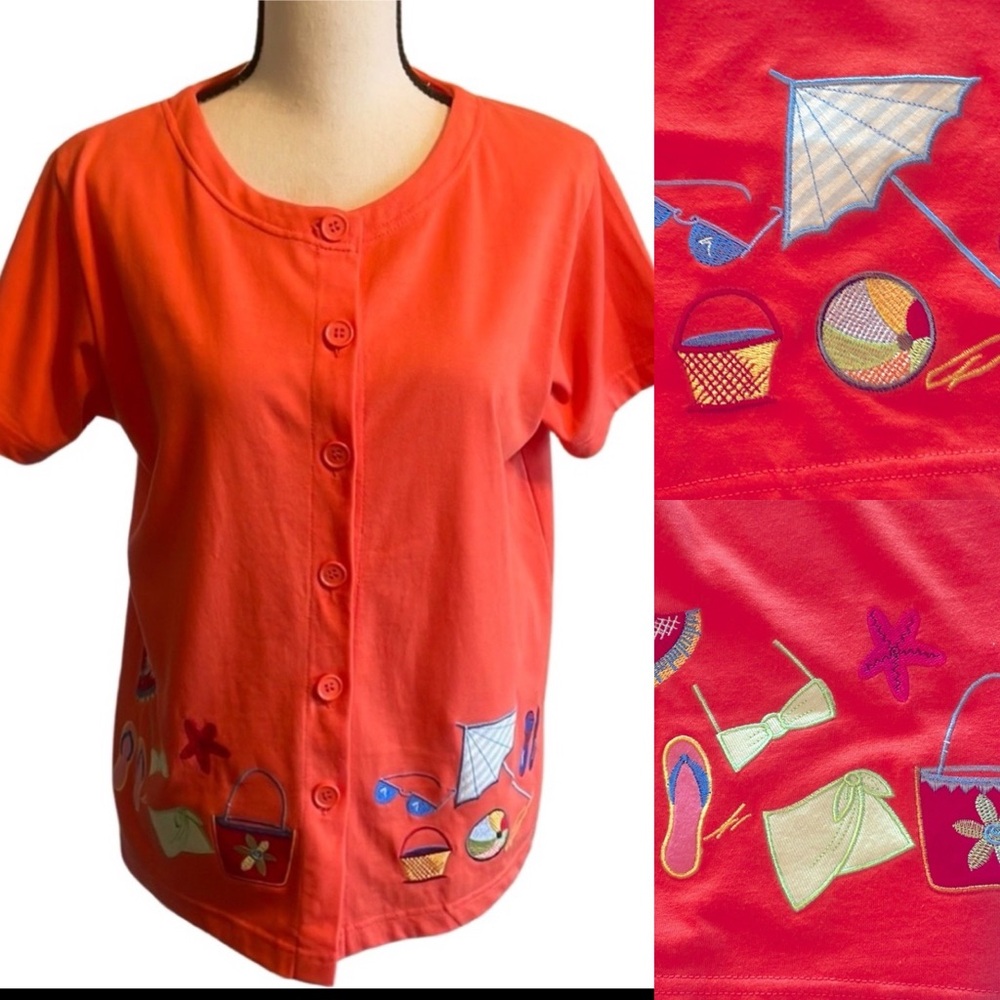 Palm Grove Summertime Print Short Sleeve Top / Jacket Size LP